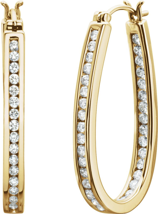 14K Gold Round Natural Diamond Inside-Outside Hoop Earrings - Yellow Gold