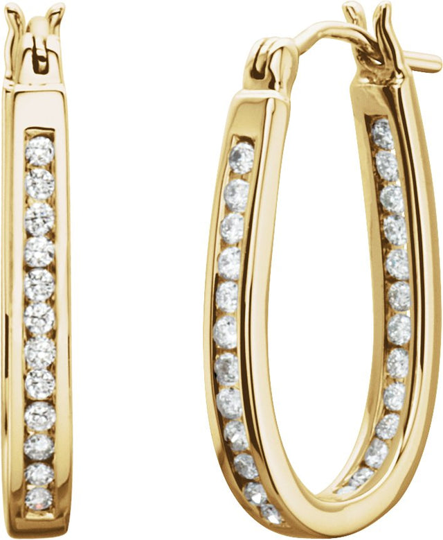 14K Gold Round Natural Diamond Inside-Outside Hoop Earrings - Yellow Gold