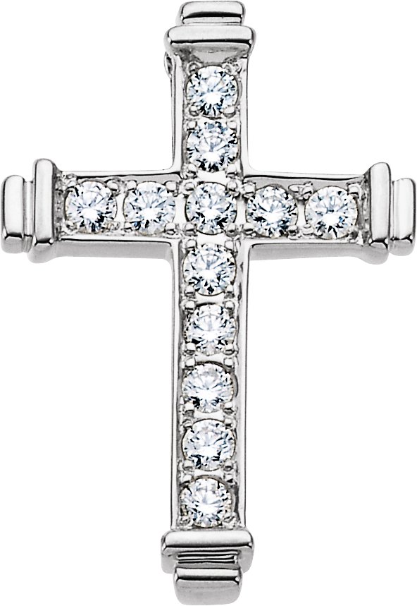 14K Gold Round Natural Diamond Accented Cross Pendant – 1/2 CTW - White Gold