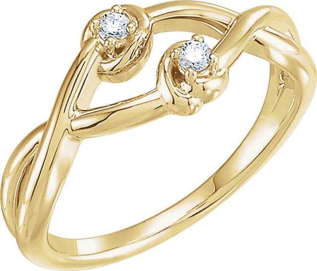 14K Gold Round Natural Diamond Accented Double Knot Ring - Yellow Gold