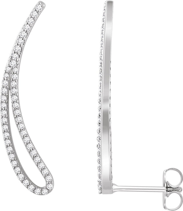 14K Gold Round Natural Diamond Accented Ear Climbers - White Gold