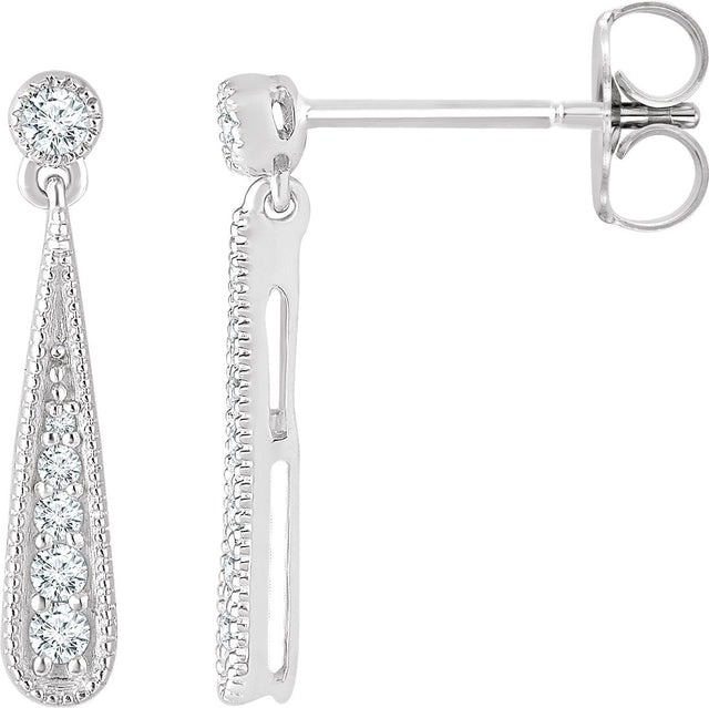 14K Gold Round Natural Diamond Teardrop Earrings - White Gold