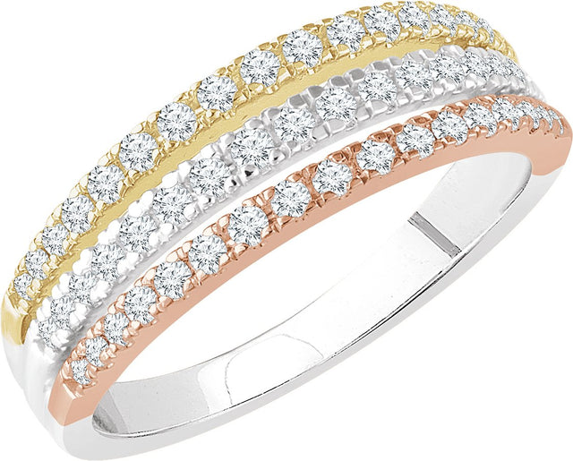 14K Gold Round Natural Diamond Accented Stacked Ring