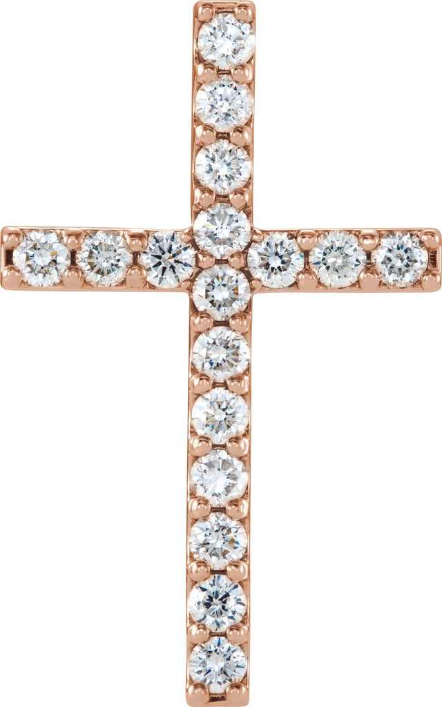 14K Gold Round Natural Diamond Petite Cross Necklace or Pendant – up to 1/2 CTW - Rose Gold