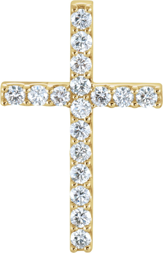 14K Gold Round Lab-Grown Diamond Petite Cross Necklace or Pendant – 5/8 CTW - Yellow Gold