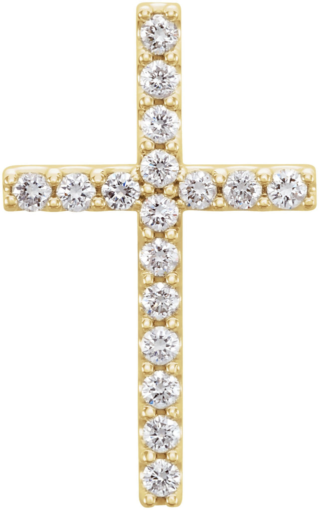 14K Gold Round Natural Diamond Petite Cross Necklace or Pendant – up to 1/5 CTW - Yellow Gold