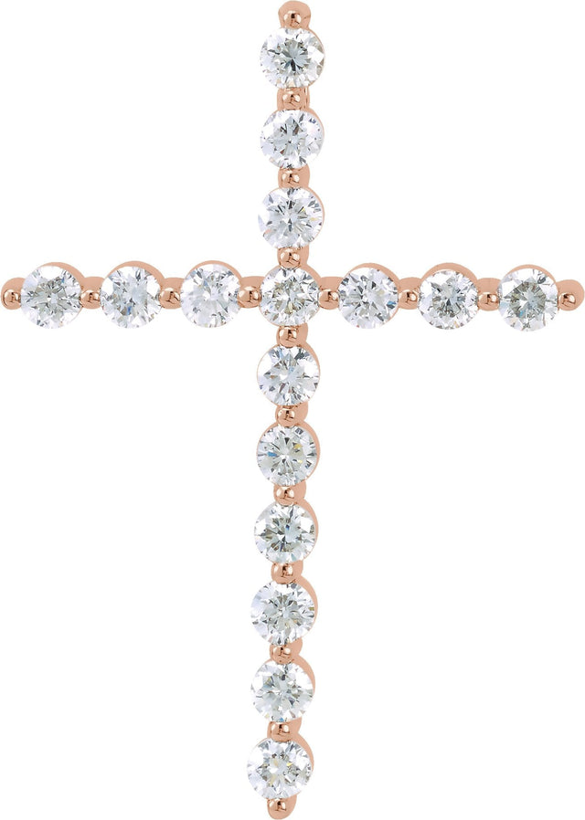 14K Gold Round Natural Diamond Cross Necklace or Pendant – up to 1 1/4 CTW - Rose Gold