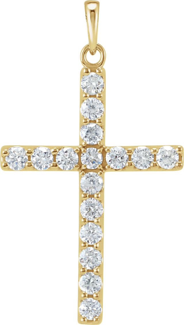 14K Gold Round Lab-Grown Diamond Accented Cross Necklace or Pendant - Yellow Gold
