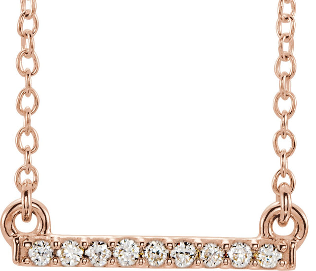14K Gold Round Natural Diamond Petite Bar Necklace - Rose Gold
