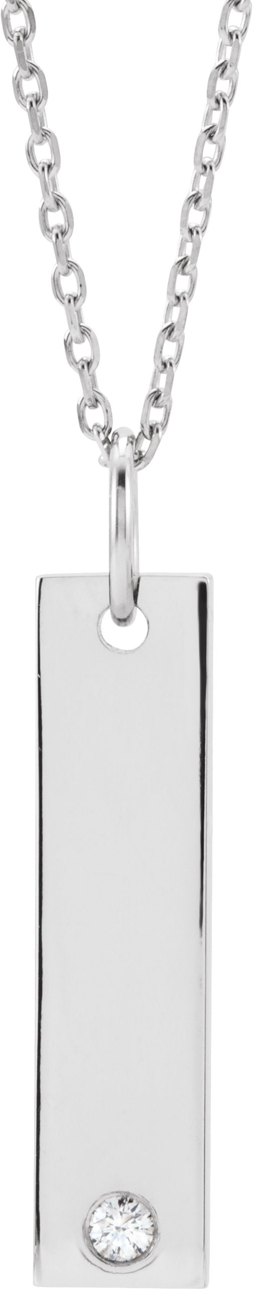 14K Gold Engravable Bar Necklace or Pendant - White Gold