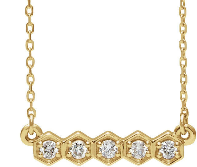 14K Gold Round Natural Diamond Five-Stone Bar Necklace - Yellow Gold