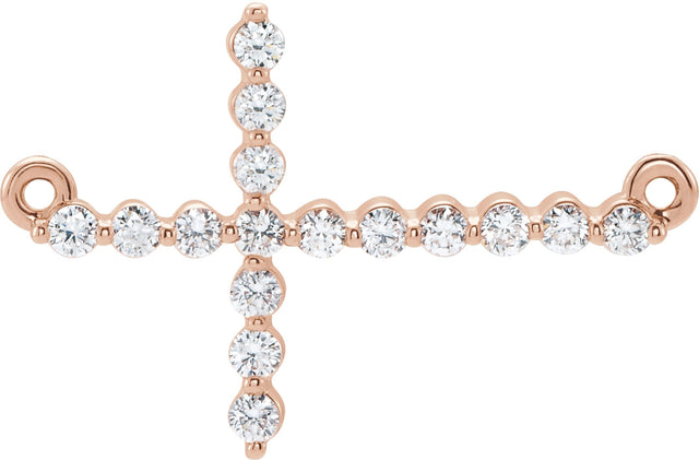 14K Gold Round Natural Diamond Sideways Cross Necklace – 23.23x15mm - Rose Gold