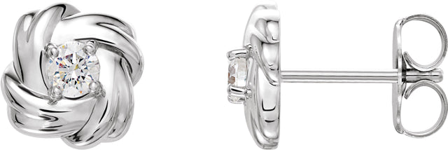 Platinum Round Natural Diamond Knot Earrings