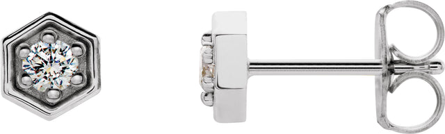 Platinum Round Natural Diamond Hexagon Earrings