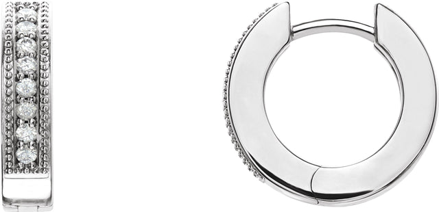 Platinum Round Natural Diamond Accented Milgrain Hoop Earrings