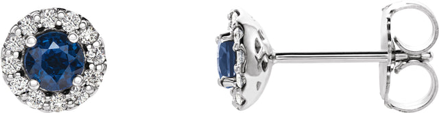 Platinum Natural Blue Sapphire Round 4-Prong Halo-Style Earrings – 3-6mm Stones