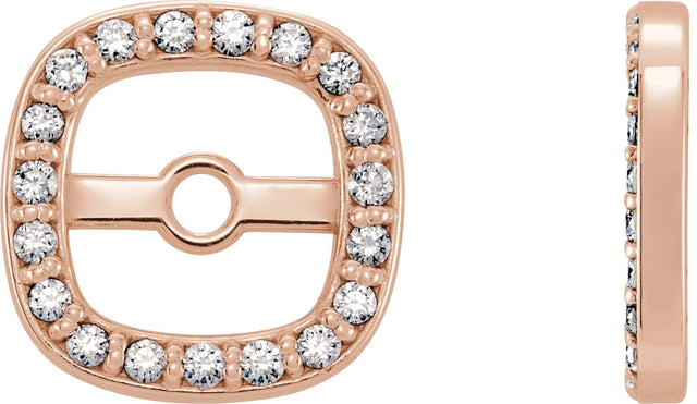 14K Gold Natural Diamond Cushion Frame Halo-Style Earring Jackets - Rose Gold