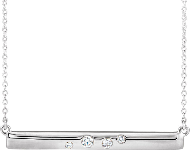 14K Gold Round Natural Diamond Bar Necklace II - White Gold