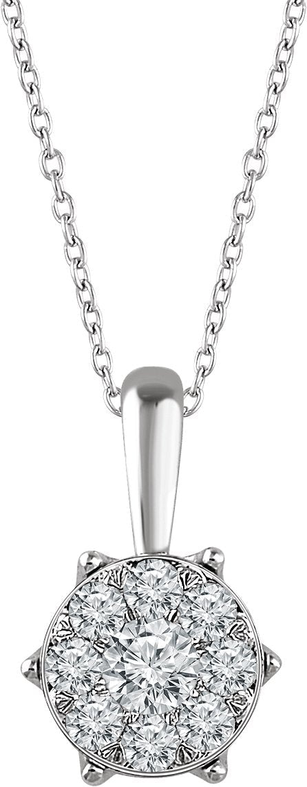14K Gold Round Natural Diamond Cluster Necklace – 1/3 CTW