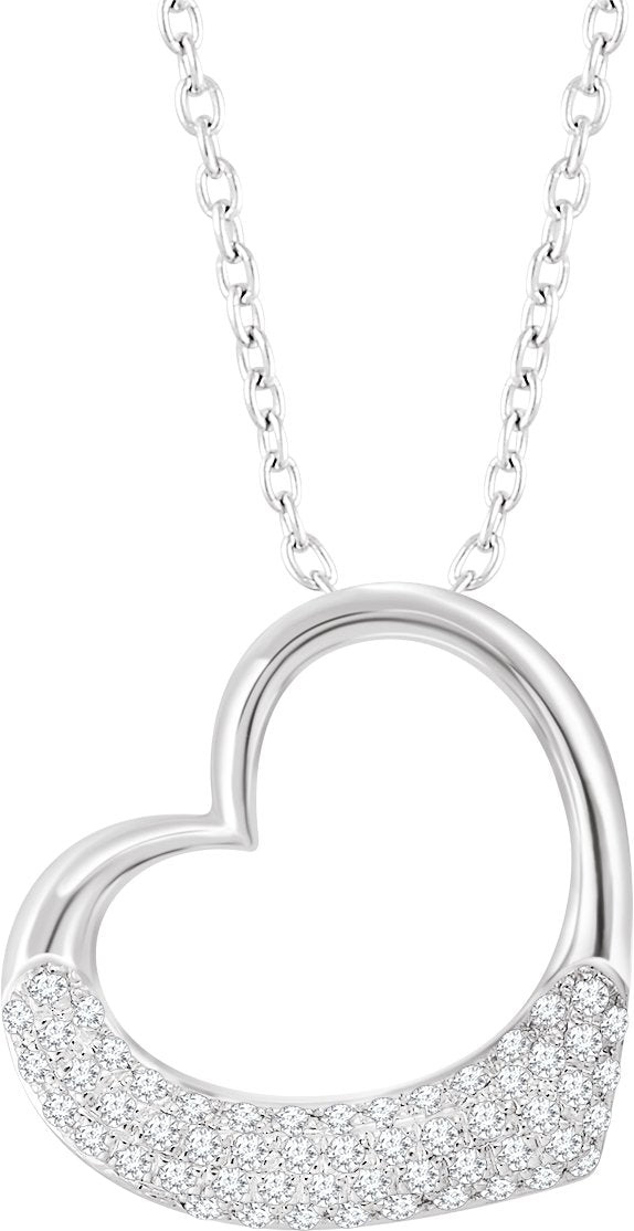 14K Gold Round Natural Diamond Heart Necklace – 1/5 CTW