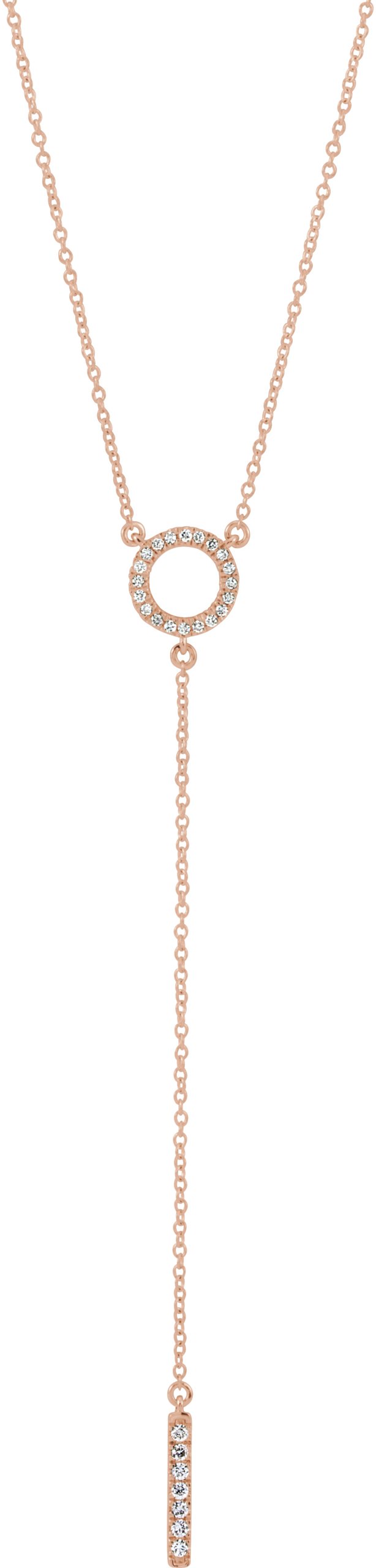 14K Gold Round Natural Diamond Bar Y Necklace III - Rose Gold