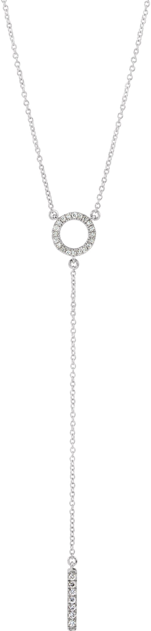 14K Gold Round Natural Diamond Bar Y Necklace III - White Gold
