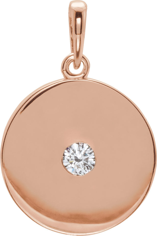 14K Gold Round Natural Diamond Disc Necklace or Pendant - Rose Gold