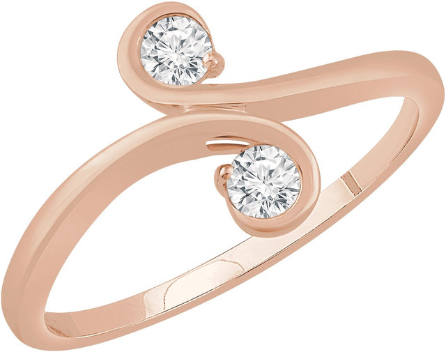14K Gold Round Natural Diamond Two-Stone Bypass Ring II - Rose Gold