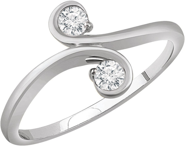 14K Gold Round Natural Diamond Two-Stone Bypass Ring II - White Gold