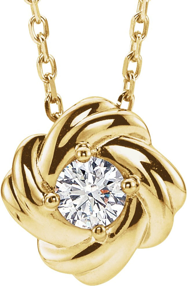 14K Gold Round Natural Diamond Knot Necklace - Yellow Gold