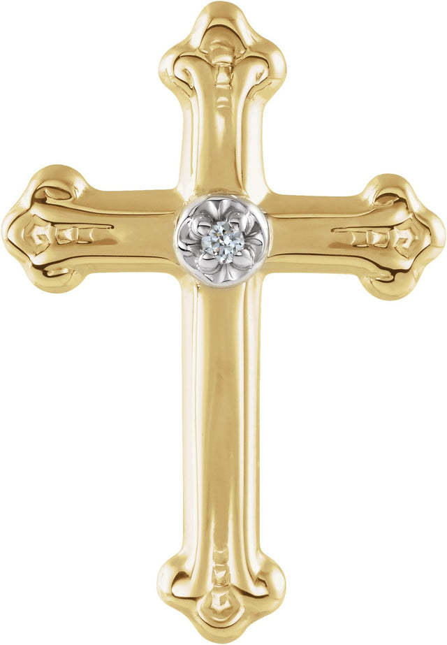 14K Gold Round Natural Diamond Cross Lapel Pin – 15x10.5mm