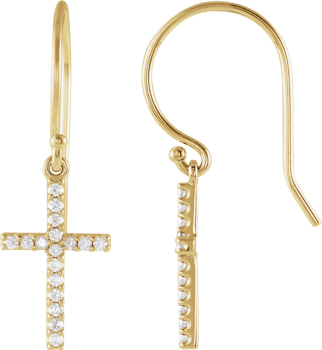 14K Gold Round Natural Diamond Petite Cross Earrings - Yellow Gold