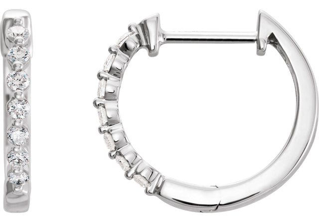 14K Gold Round Natural Diamond Accented Hoop Earrings II - White Gold