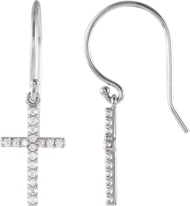 14K Gold Round Natural Diamond Petite Cross Earrings - White Gold