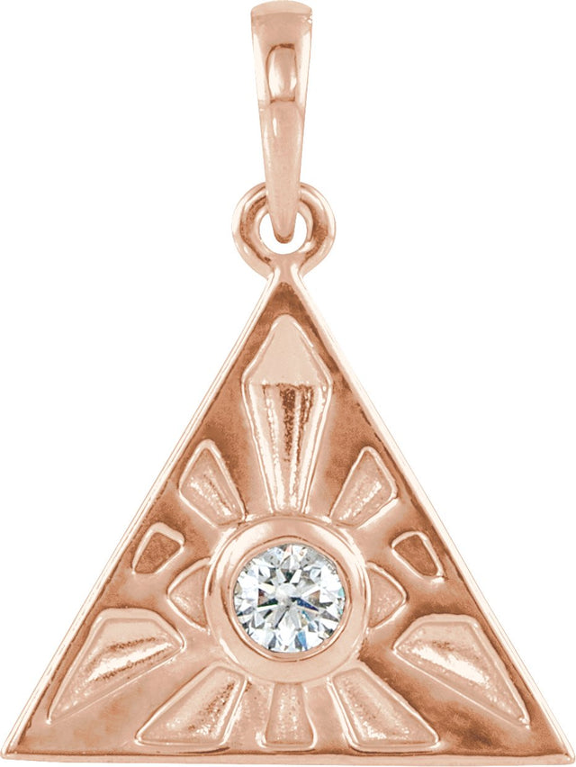 14K Gold Round Natural Diamond Eye of Providence Necklace or Pendant - Rose Gold