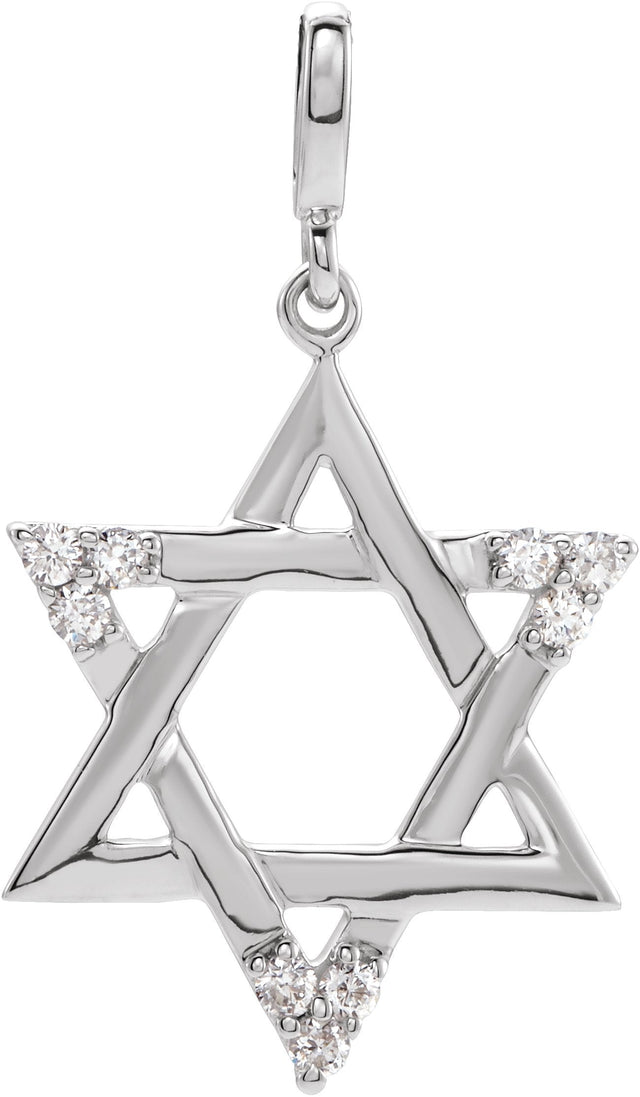 14K Gold Round Natural Diamond Star of David Pendant – 1/10 CTW