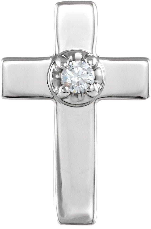 14K Gold Round Natural Diamond Cross Lapel Pin - White Gold