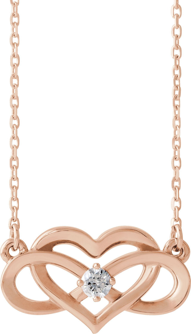 14K Gold Round Natural Diamond Accented Infinity-Inspired Heart Necklace - Rose Gold