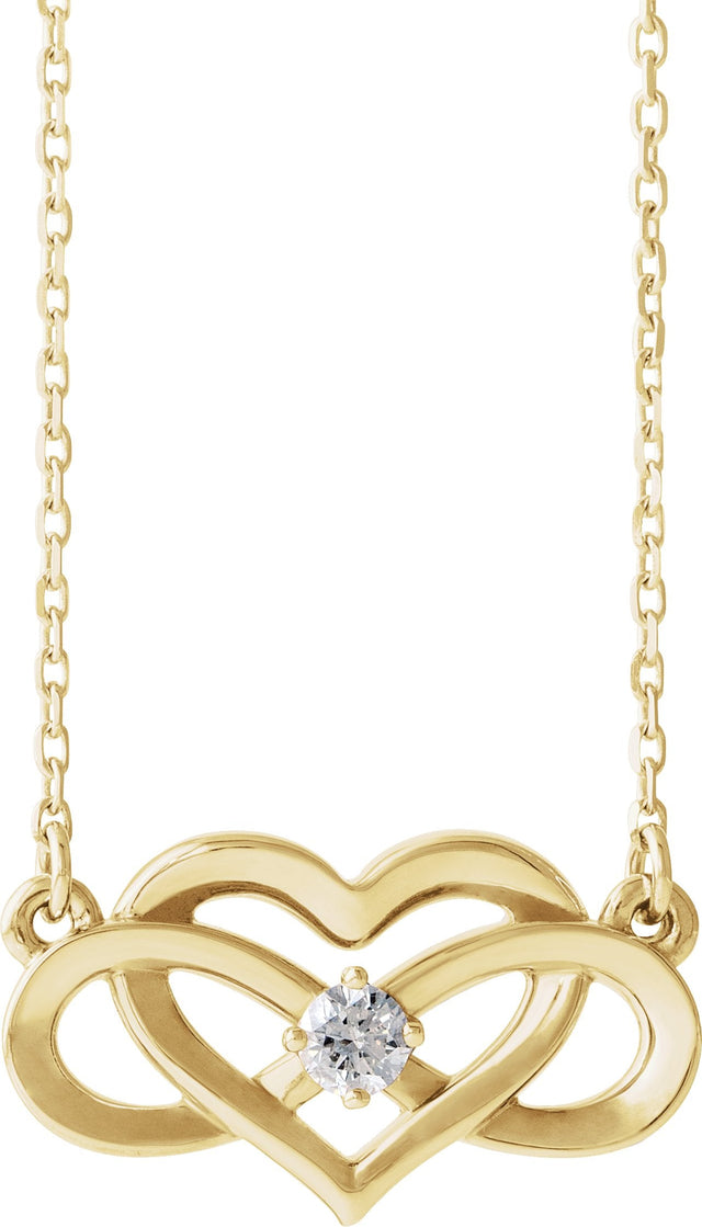 14K Gold Round Natural Diamond Accented Infinity-Inspired Heart Necklace - Yellow Gold