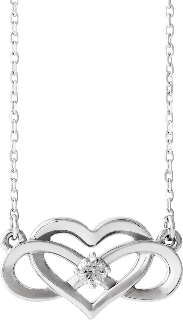 Platinum Round Natural Diamond Accented Infinity-Inspired Heart Necklace