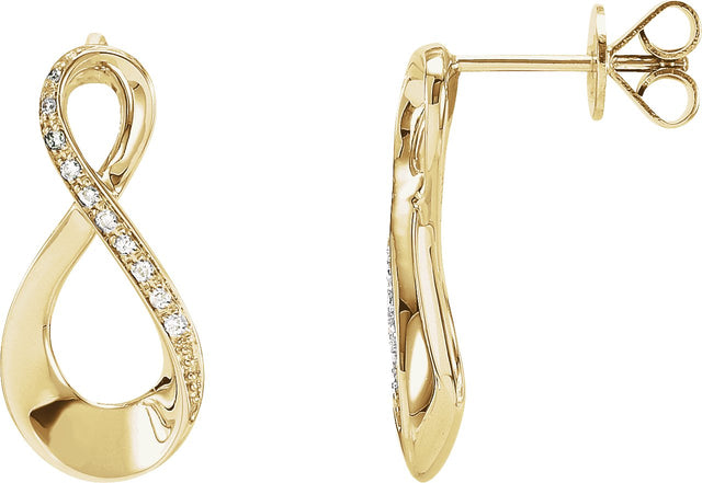 14K Gold Round Natural Diamond Accented Infinity-Inspired Earrings - Yellow Gold