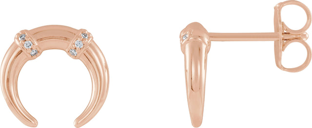 14K Gold Round Natural Diamond Accented Crescent Earrings - Rose Gold
