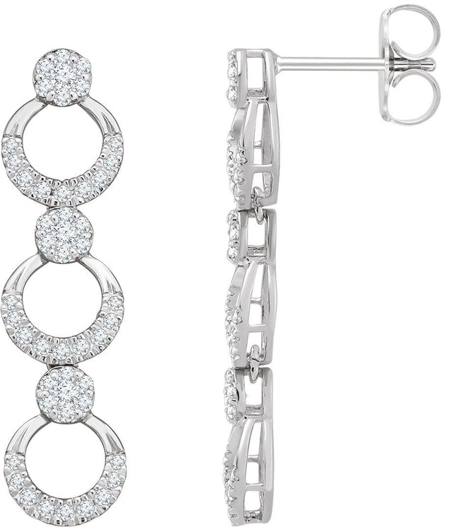 14K Gold Round Natural Diamond Geometric Earrings III - White Gold