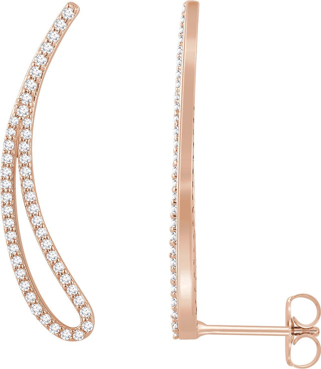 14K Gold Round Natural Diamond Accented Ear Climbers - Rose Gold