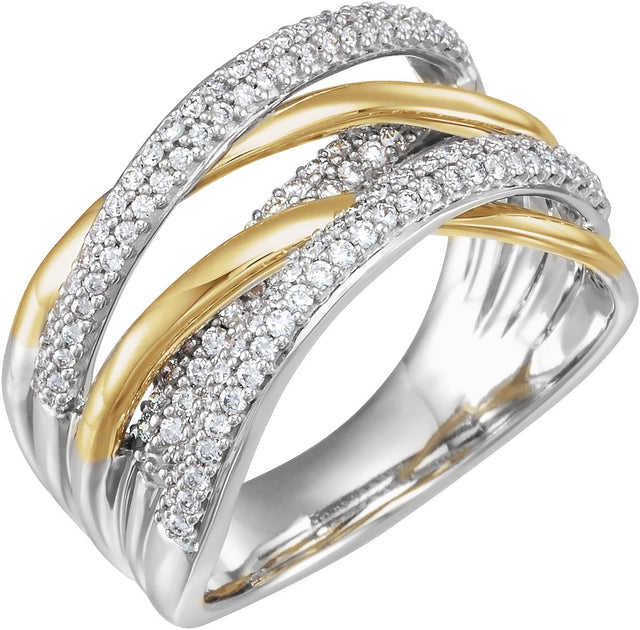 14K Gold Round Natural Diamond Criss-Cross Ring IX - Two-Tone
