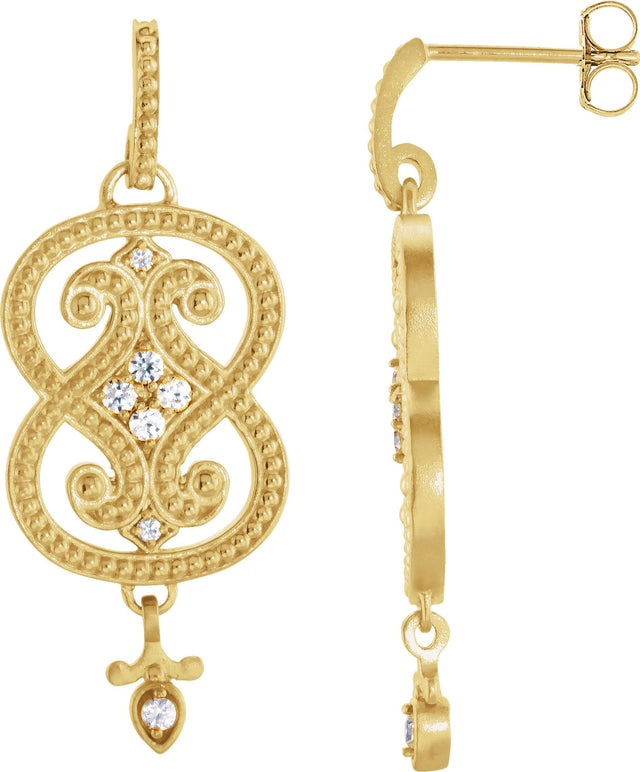 14K Gold Round Natural Diamond Vintage-Inspired Earrings – 1.5mm Stones