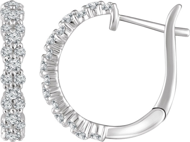 14K Gold Round Natural Diamond Accented Hoop Earrings III - White Gold