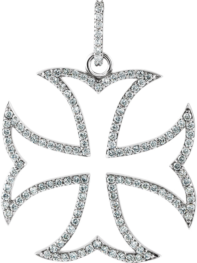 14K Gold Round Natural Diamond Maltese Cross Pendant – 5/8 CTW - White Gold