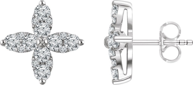 14K Gold Round Natural Diamond Flower Earrings – 2.5mm Stones