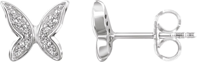 14K Gold Round Natural Diamond Youth Butterfly Earrings - White Gold